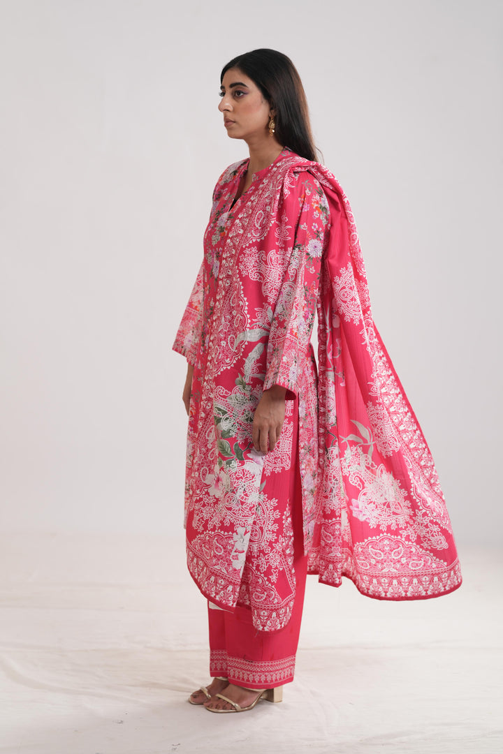 Khaddar Red Stitched Suit - Limelight