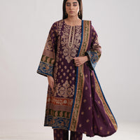 Khaddar Purple Stitched Suit - Limelight
