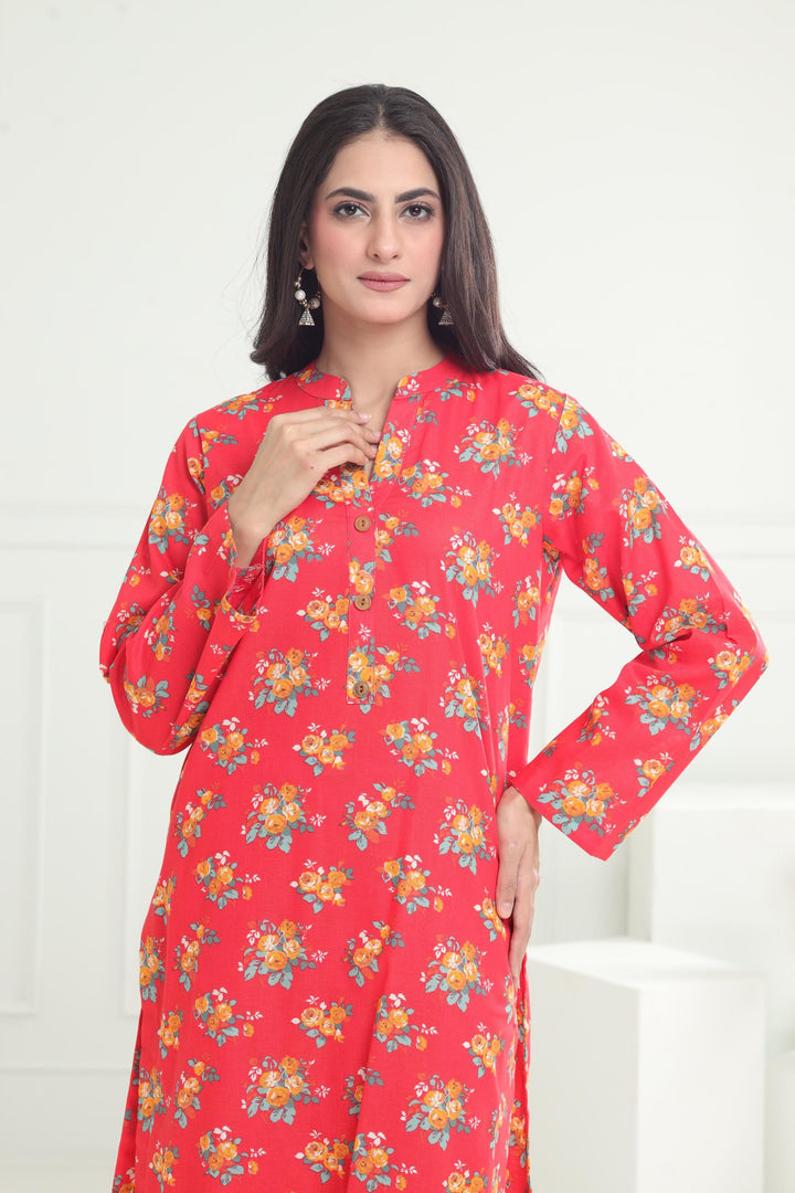 Khaddar Orange Stitched Suit - Limelight