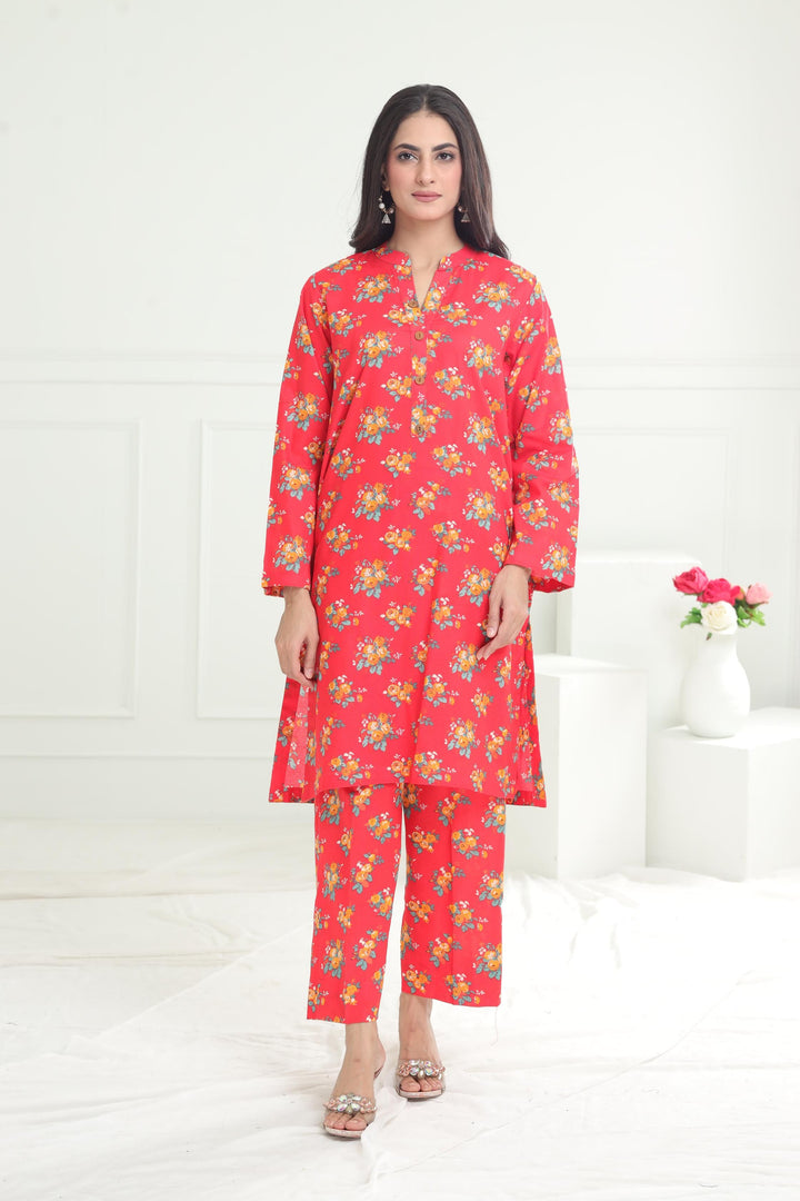 Khaddar Orange Stitched Suit - Limelight
