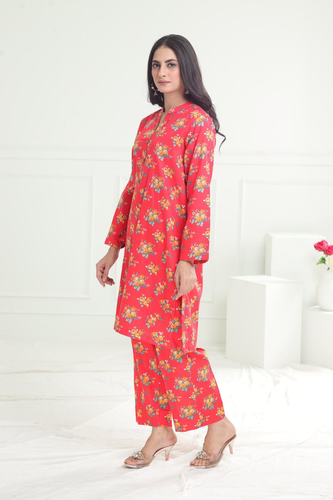 Khaddar Orange Stitched Suit - Limelight