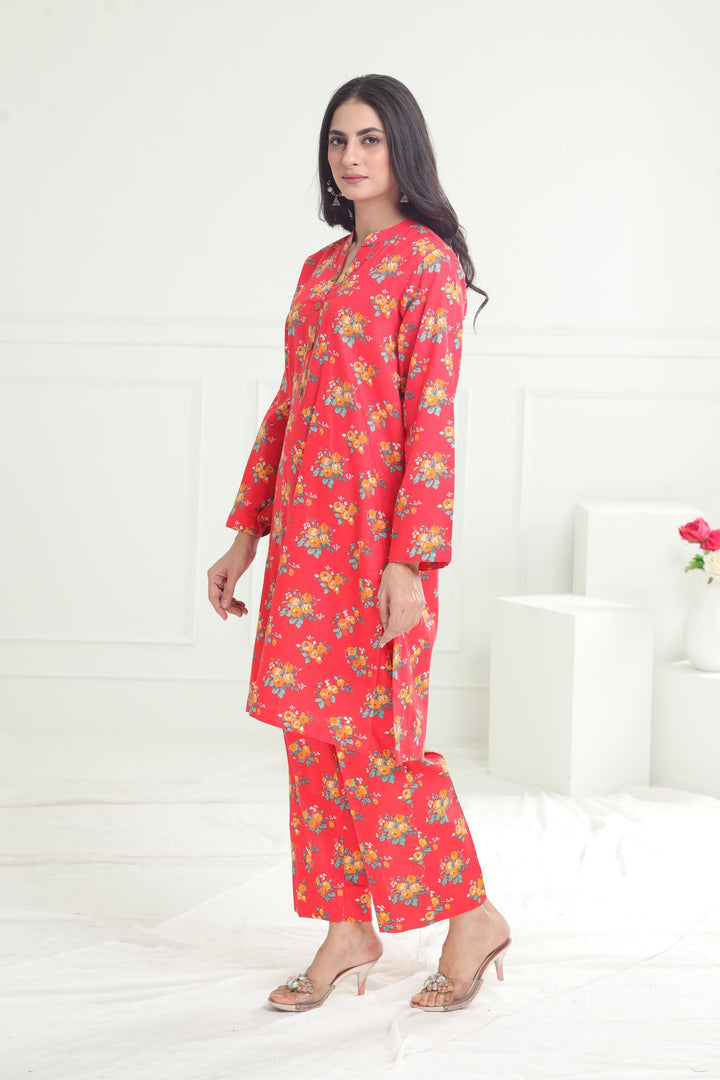 Khaddar Orange Stitched Suit - Limelight