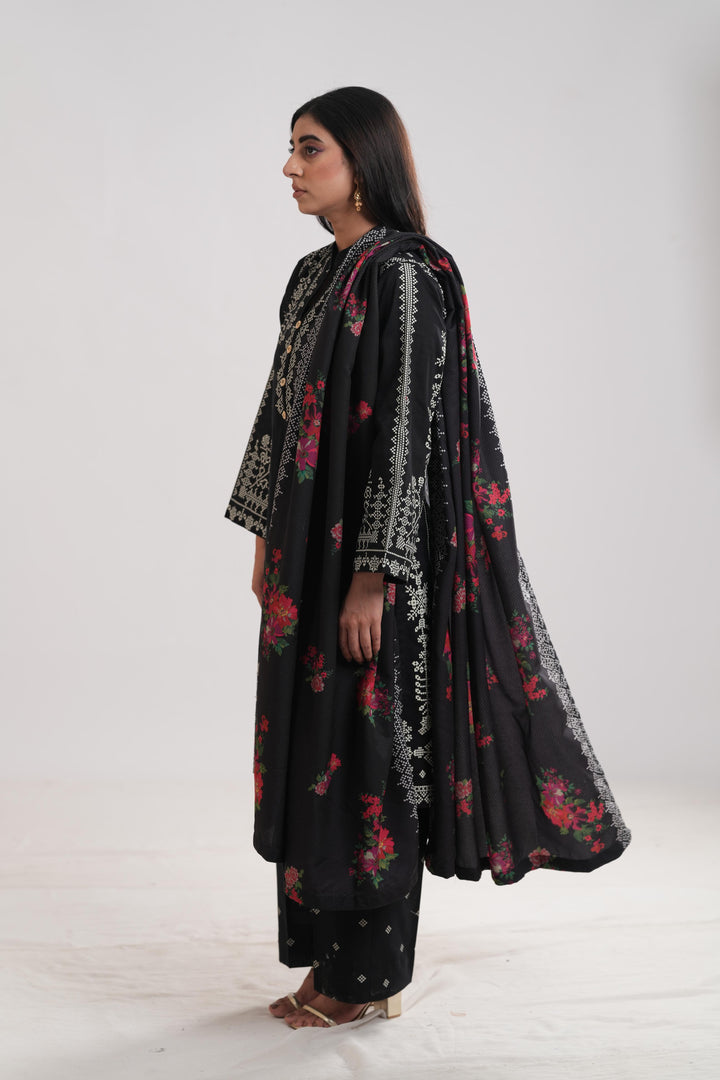 Khaddar Black Stitched Suit - Limelight