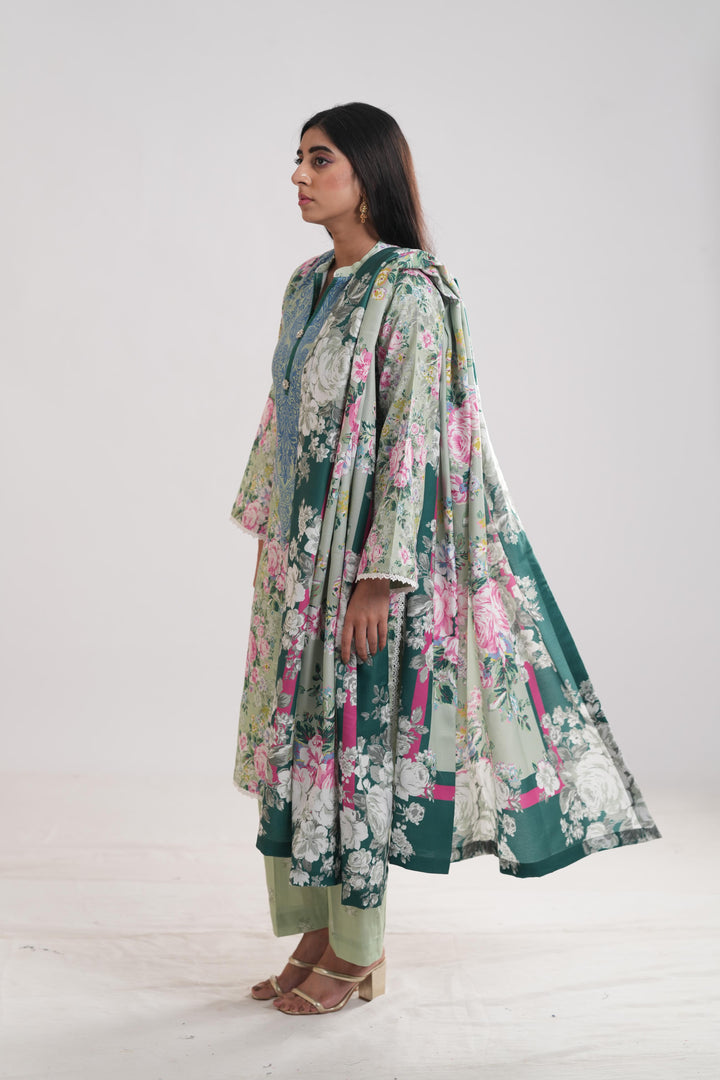 Khaddar Green Stitched Suit - Limelight