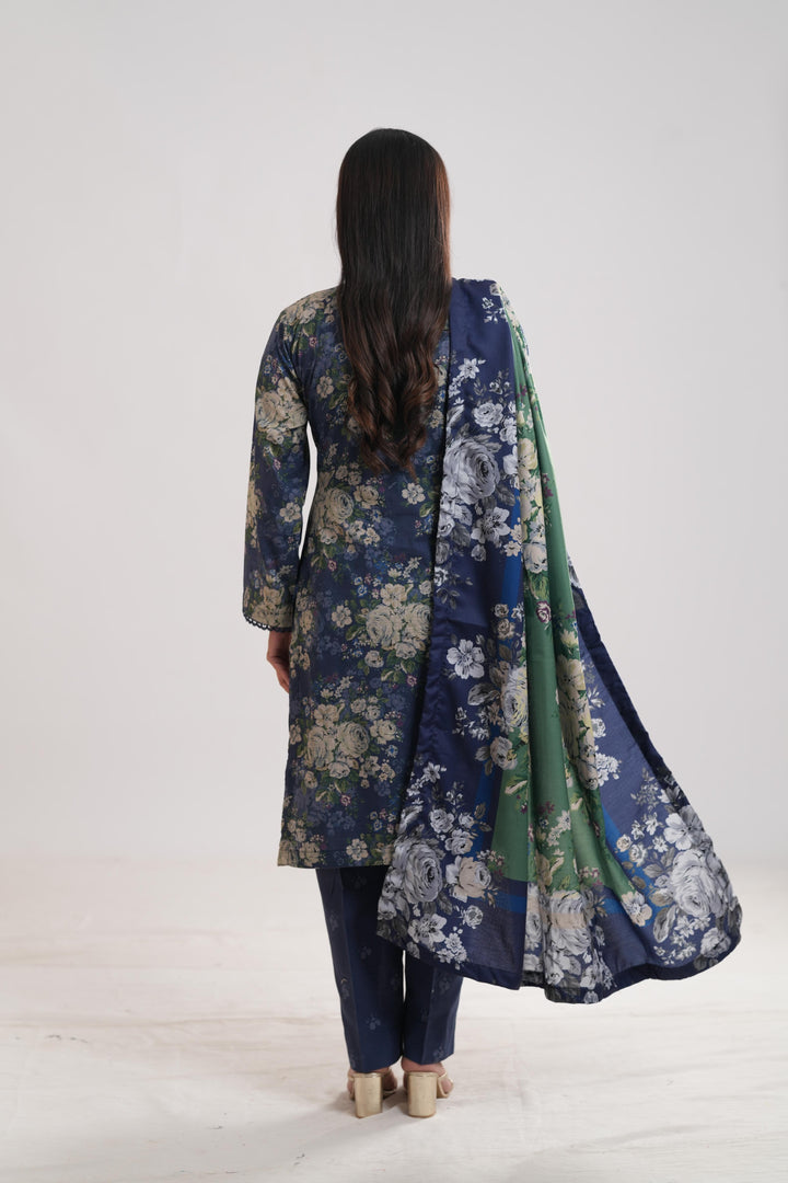 Khaddar Blue Stitched Suit - Limelight