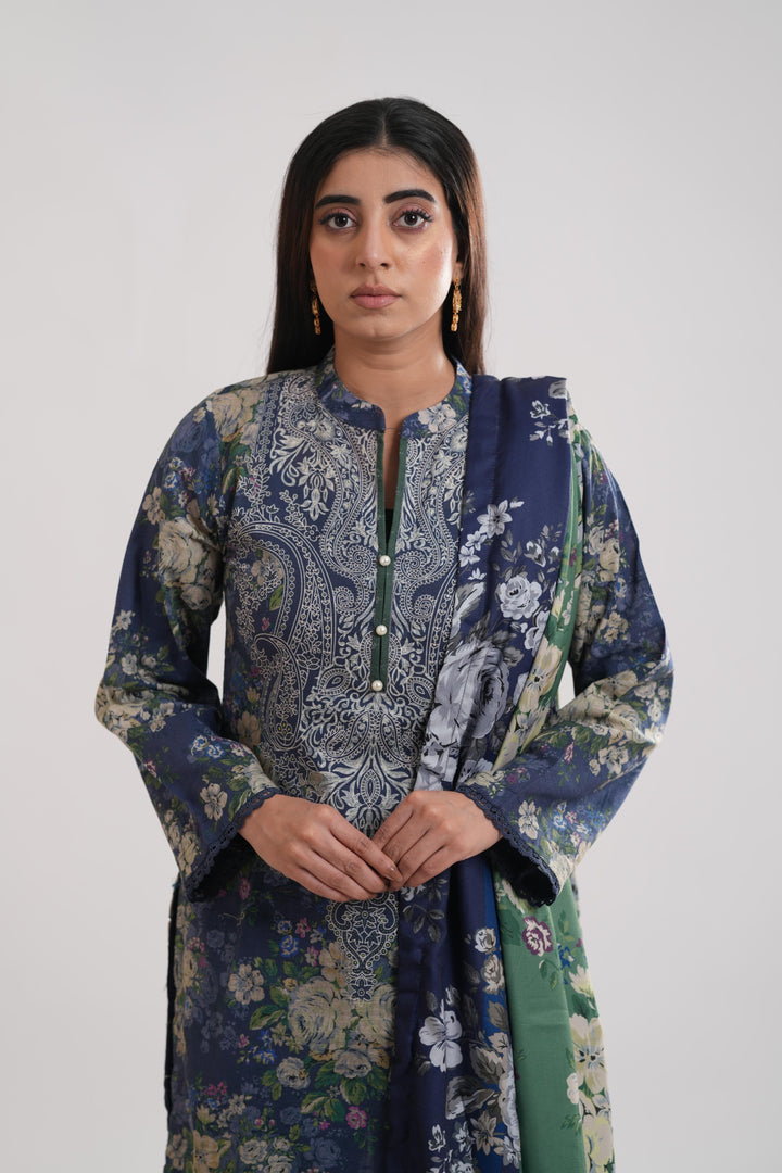 Khaddar Blue Stitched Suit - Limelight