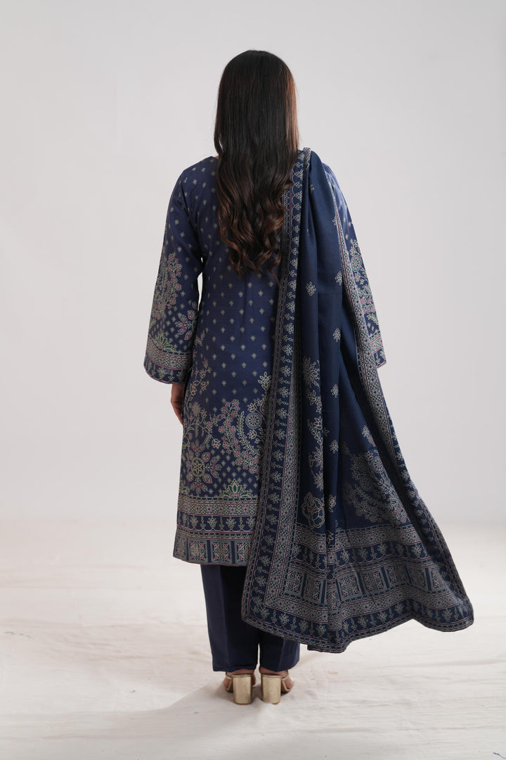 Khaddar Blue Stitched Suit - Limelight