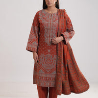 Khaddar Rust Stitched Suit - Limelight