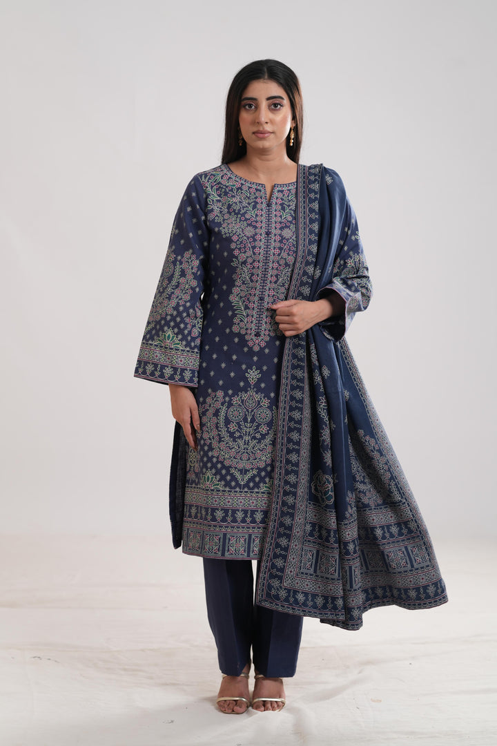 Khaddar Blue Stitched Suit - Limelight