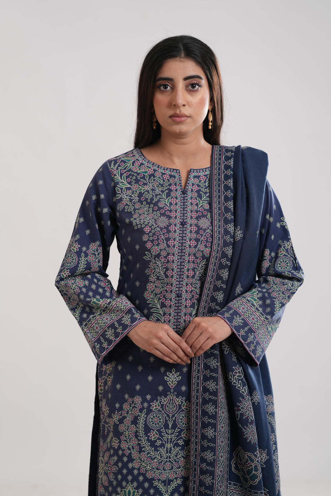 Khaddar Blue Stitched Suit - Limelight