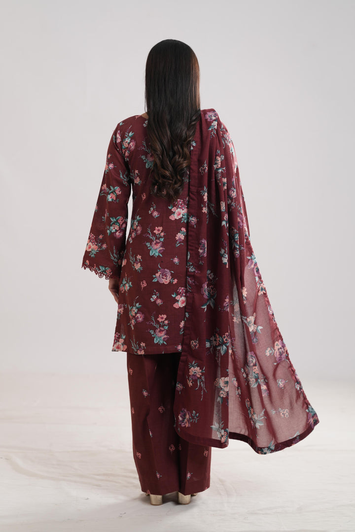 Khaddar Maroon Stitched Suit - Limelight