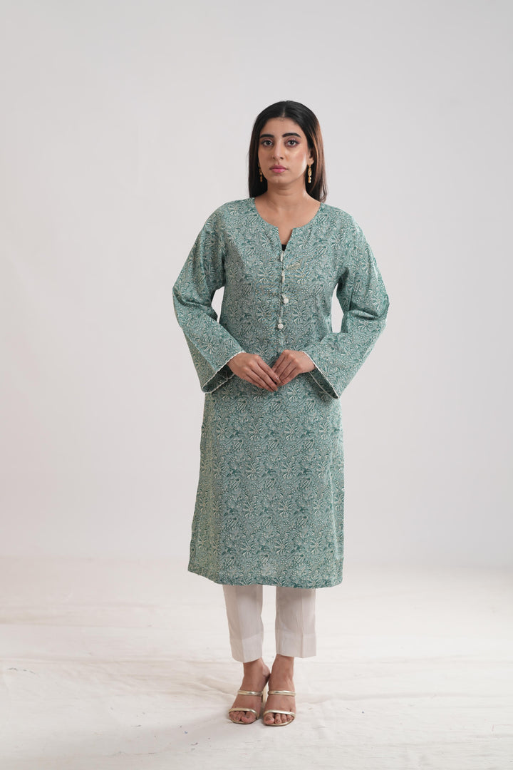 Khaddar Green Kurti - Limelight