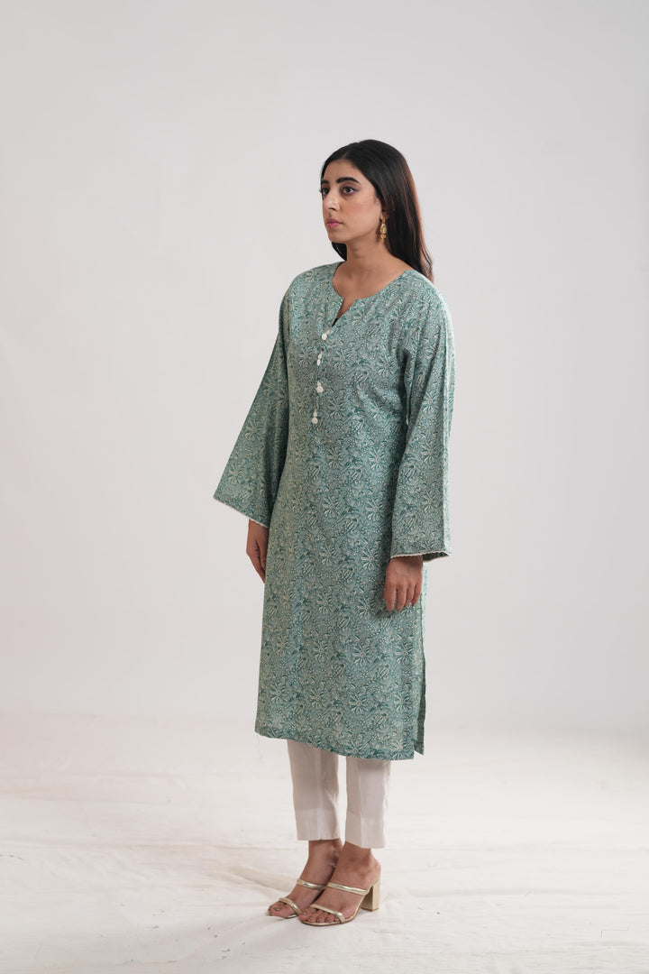 Khaddar Green Kurti - Limelight