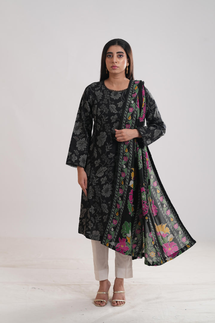 Khaddar Black Stitched Suit - Limelight