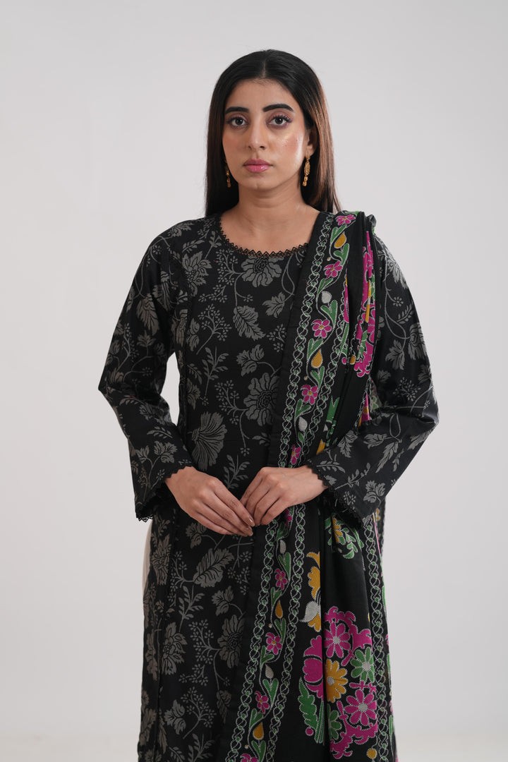 Khaddar Black Stitched Suit - Limelight