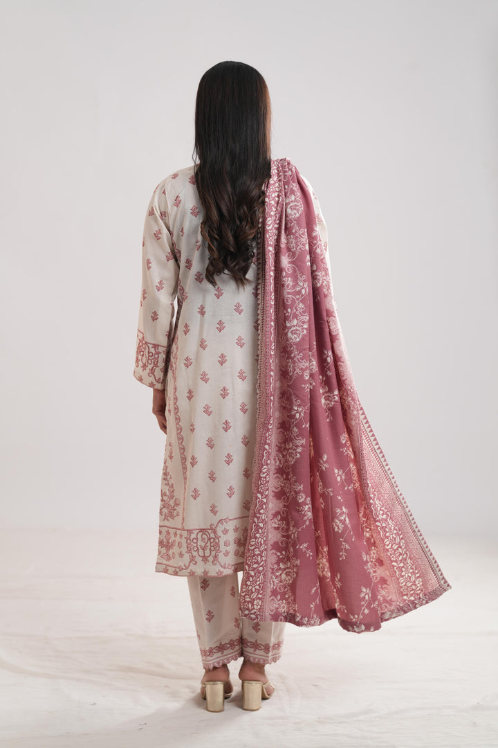 Khaddar Off White Stitched Suit - Limelight