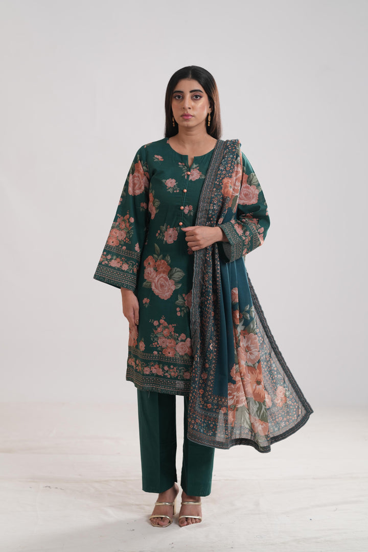 Khaddar Green Stitched Suit - Limelight