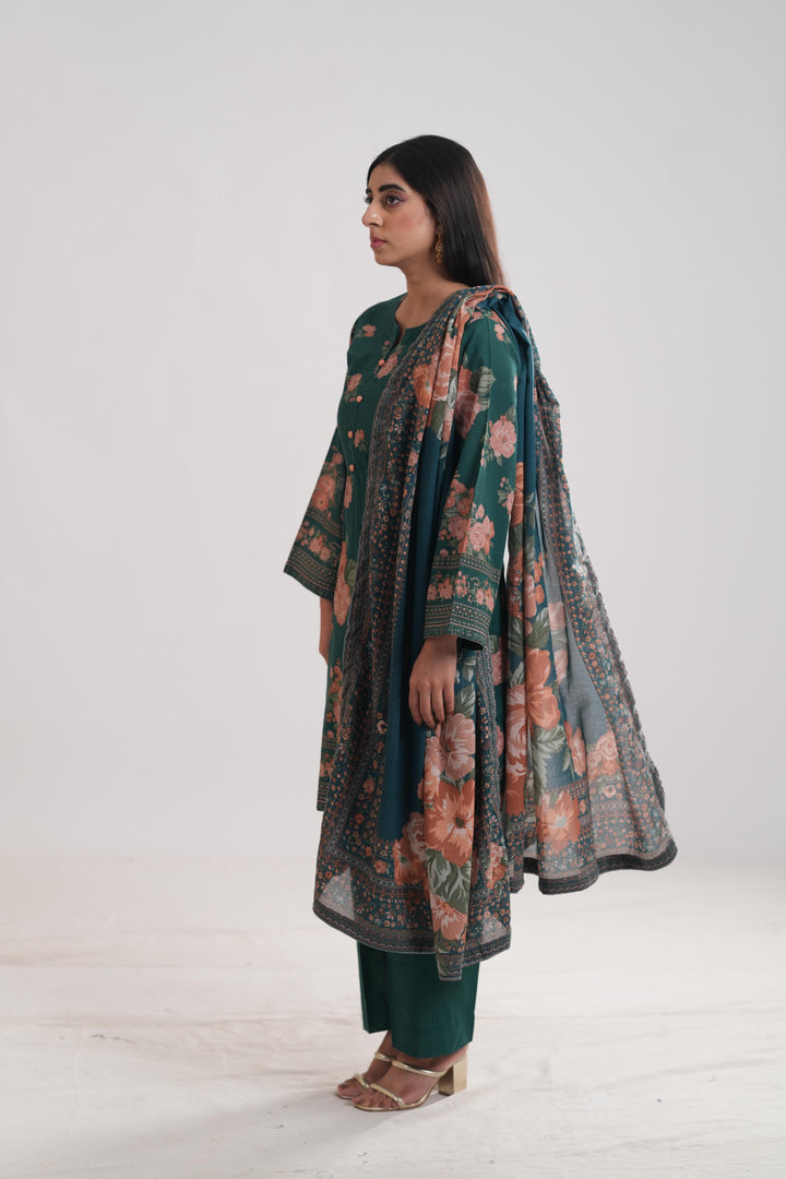 Khaddar Green Stitched Suit - Limelight