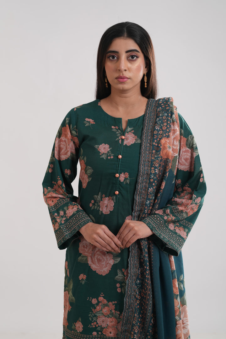 Khaddar Green Stitched Suit - Limelight