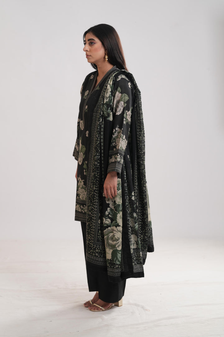 Khaddar Black Stitched Suit - Limelight