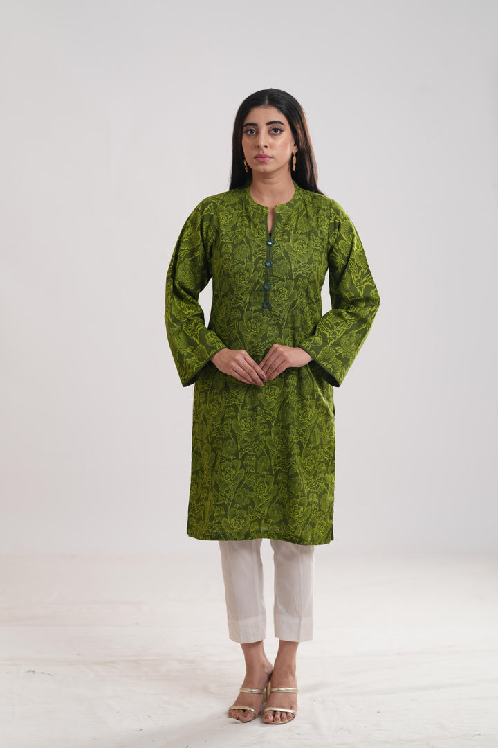 Khaddar Green Kurti - Limelight