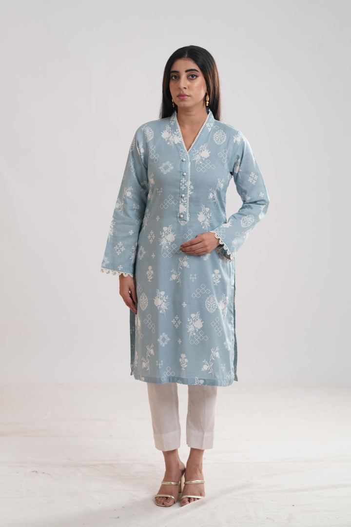 Khaddar Sky Blue Kurti - Limelight