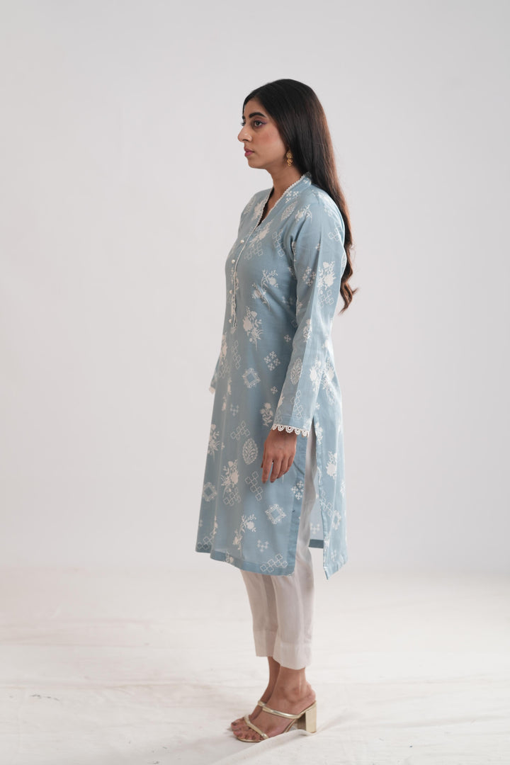 Khaddar Sky Blue Kurti - Limelight