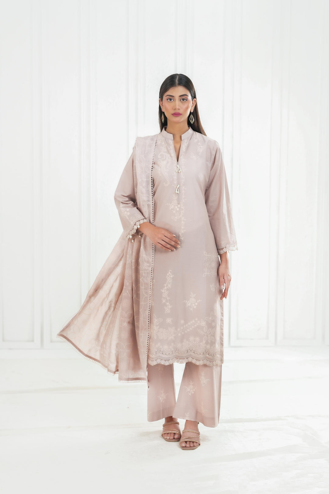 Muted Mauve - Cross Stitch Embroidered Lawn Stitched
