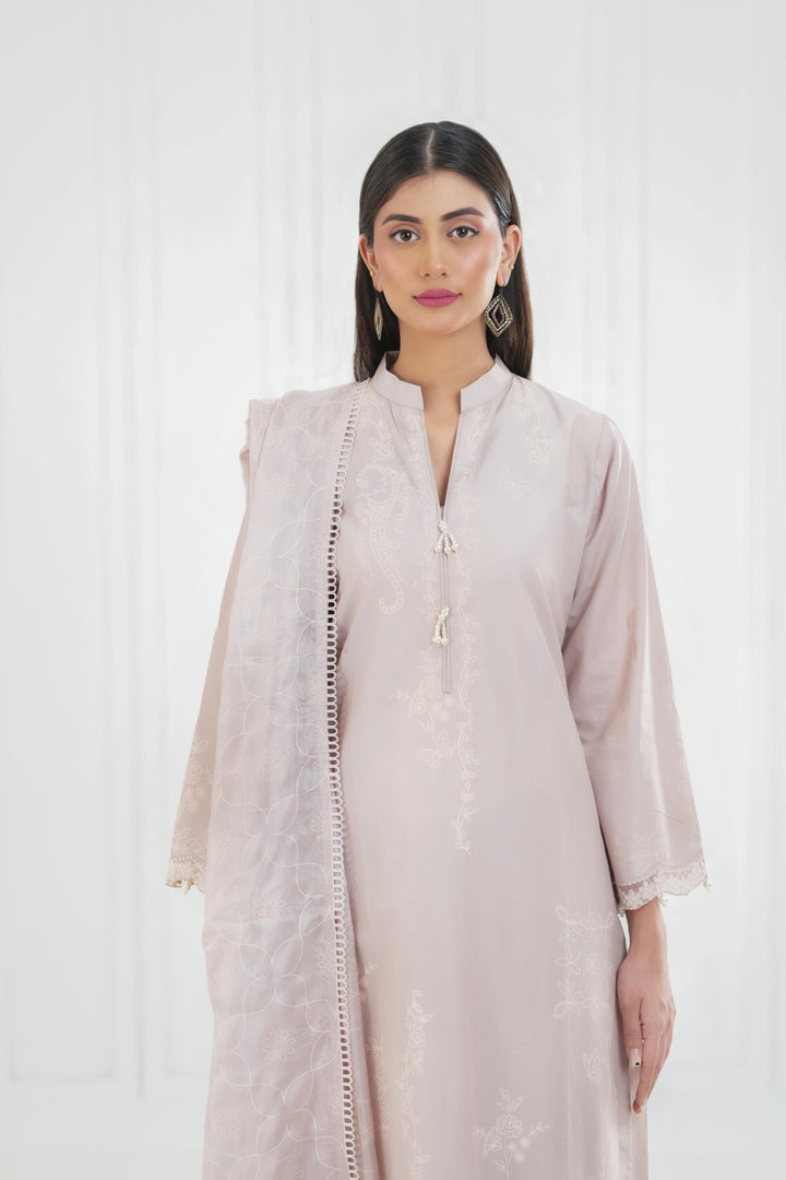 Muted Mauve - Cross Stitch Embroidered Lawn Stitched