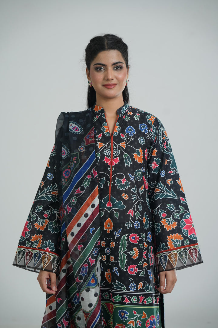 Lawn Black Stitched Suit - Jazmin