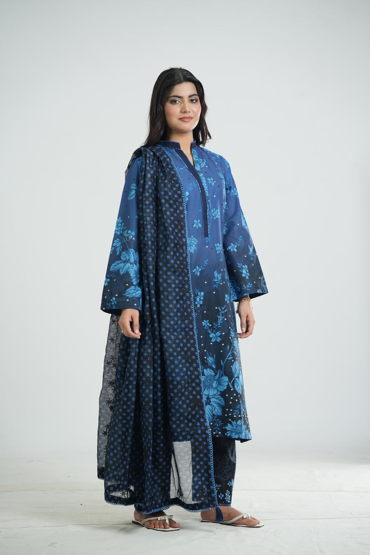 Lawn Blue Stitched Suit - Jazmin