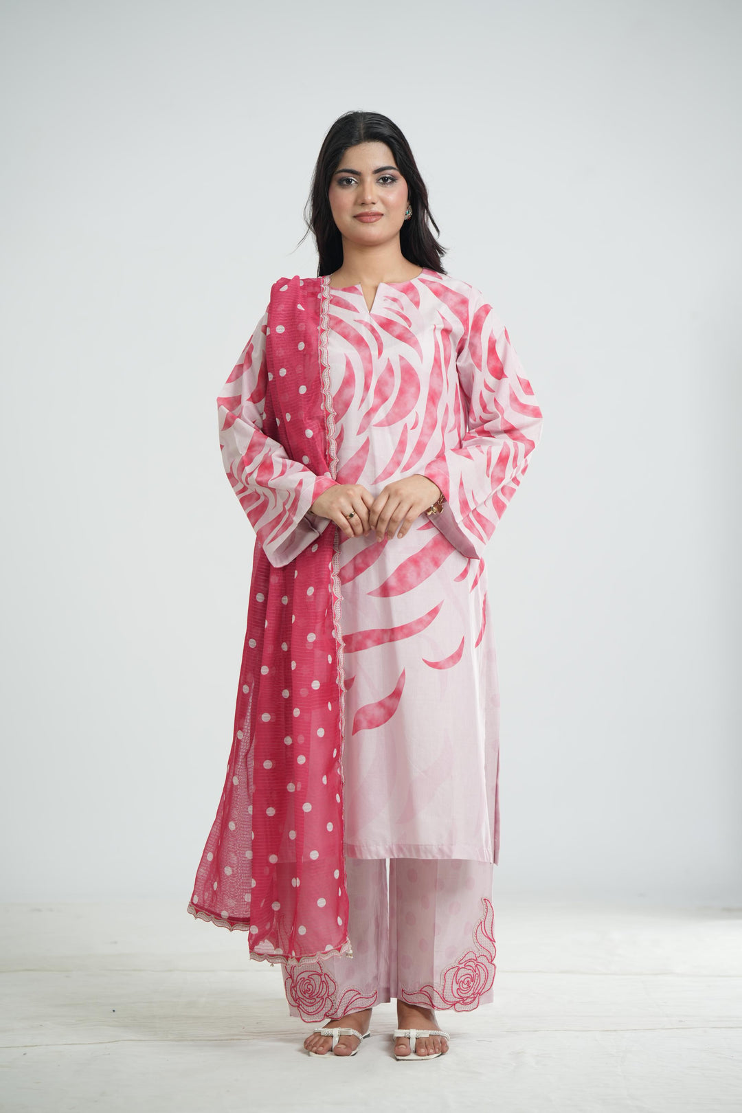 Lawn Peach Stitched Suit - Jazmin