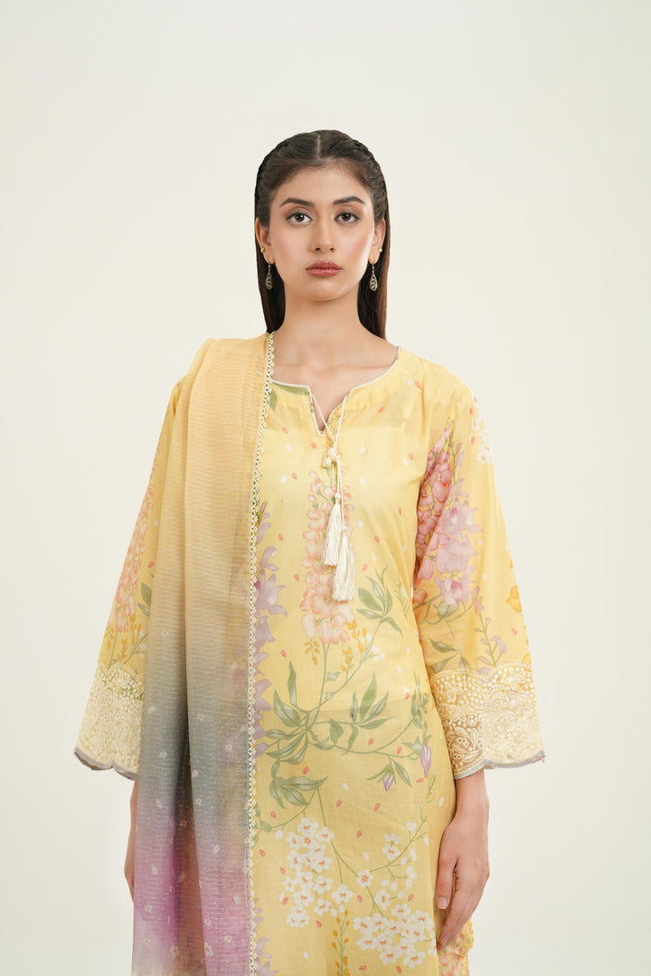 Embroidered Lawn Butter Yellow Stitched Suit - Jazmin