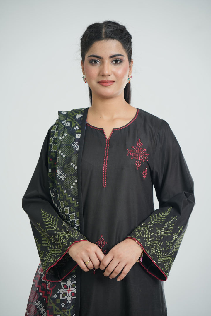 Lawn Black Stitched Suit - Jazmin