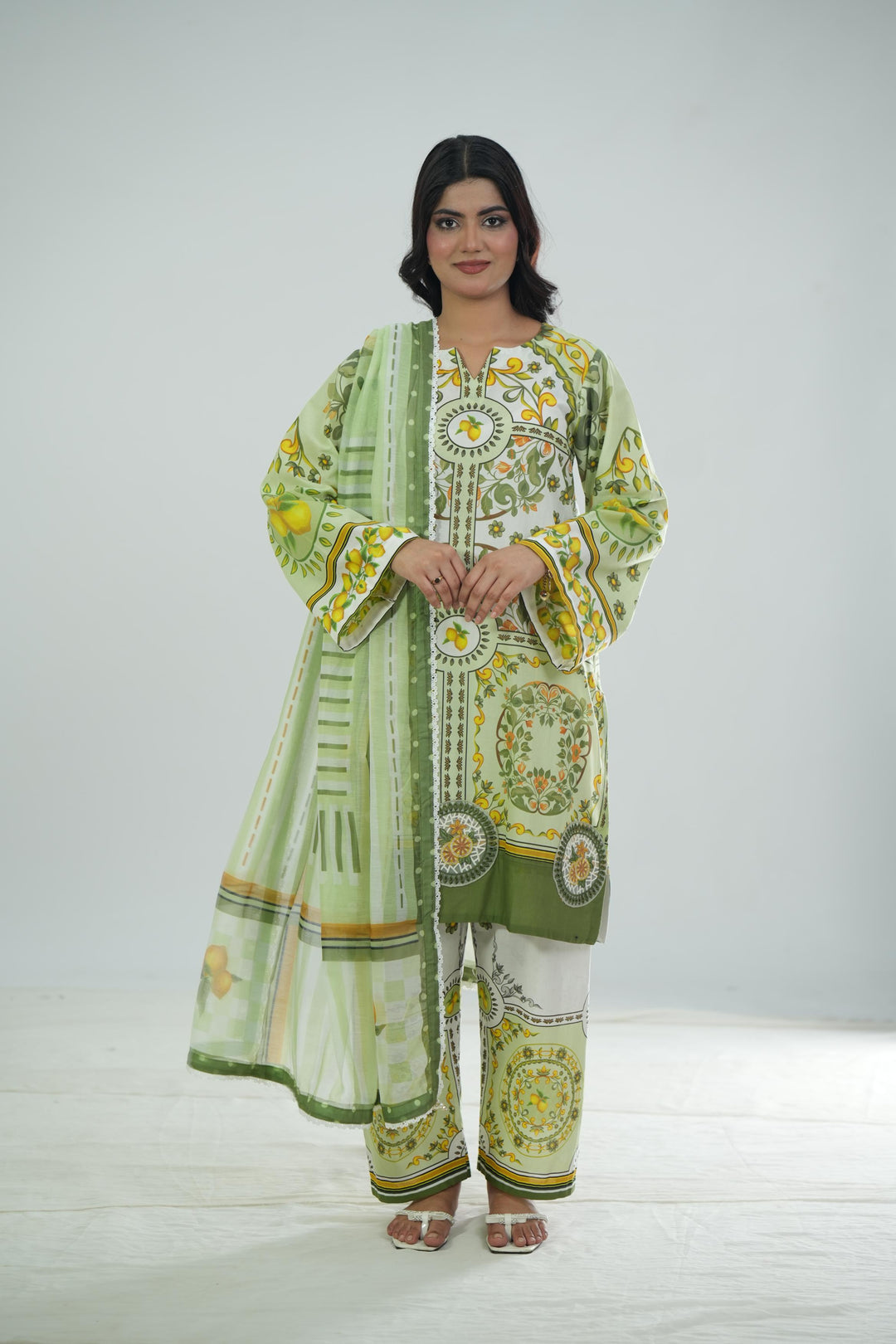 Lawn Green Stitched Suit - Jazmin