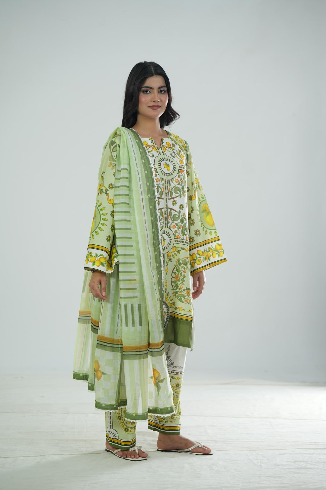 Lawn Green Stitched Suit - Jazmin