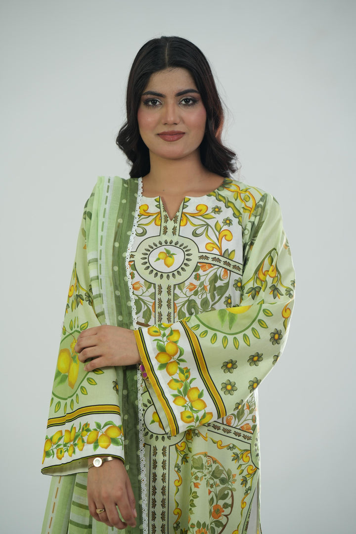 Lawn Green Stitched Suit - Jazmin
