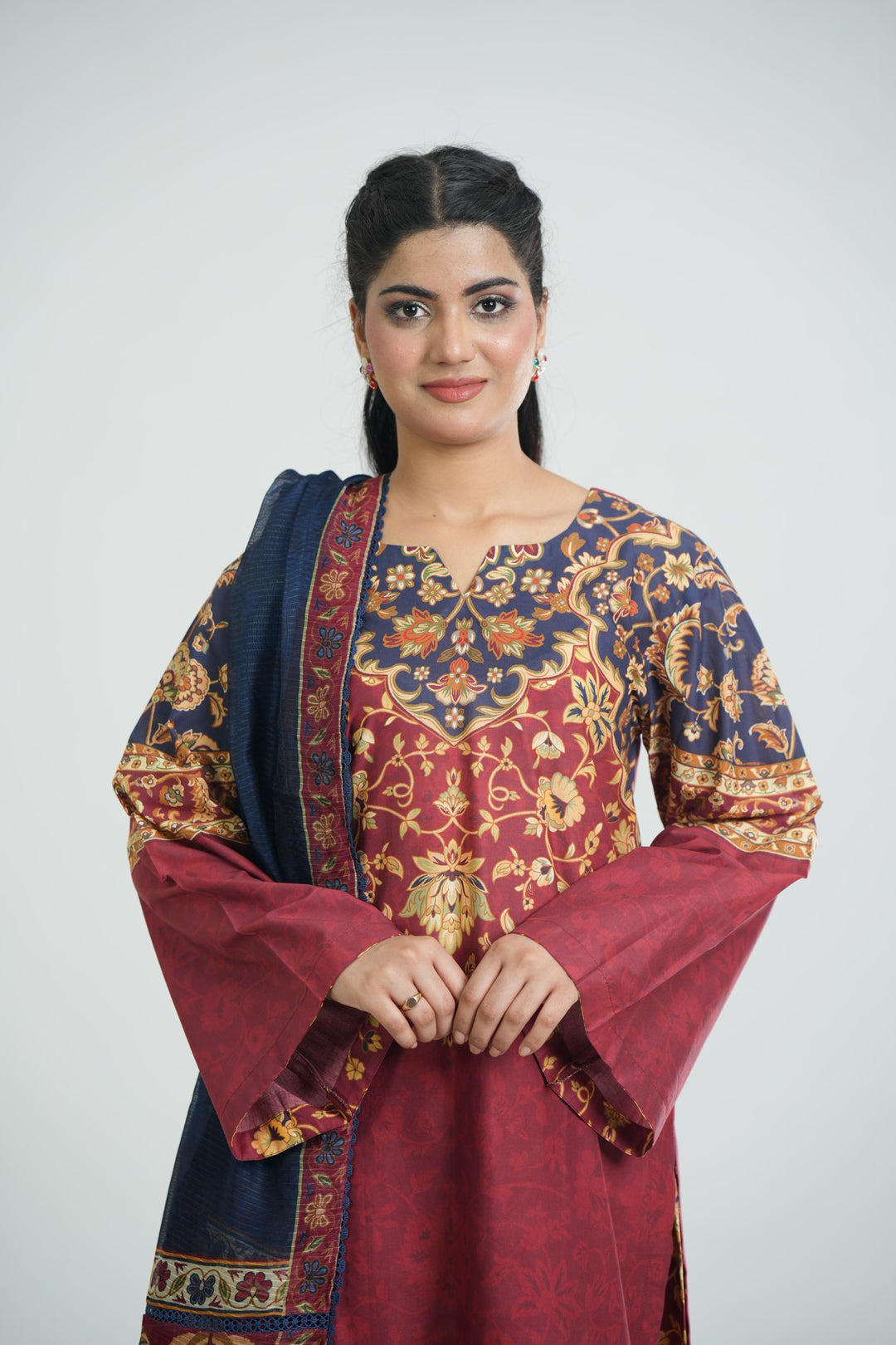Lawn Maroon Stitched Suit - Jazmin