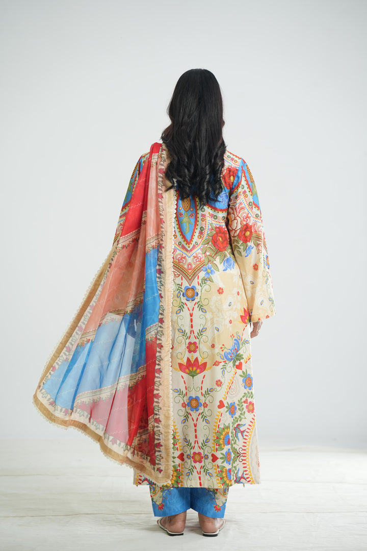 Lawn Cream Stitched Suit - Jazmin