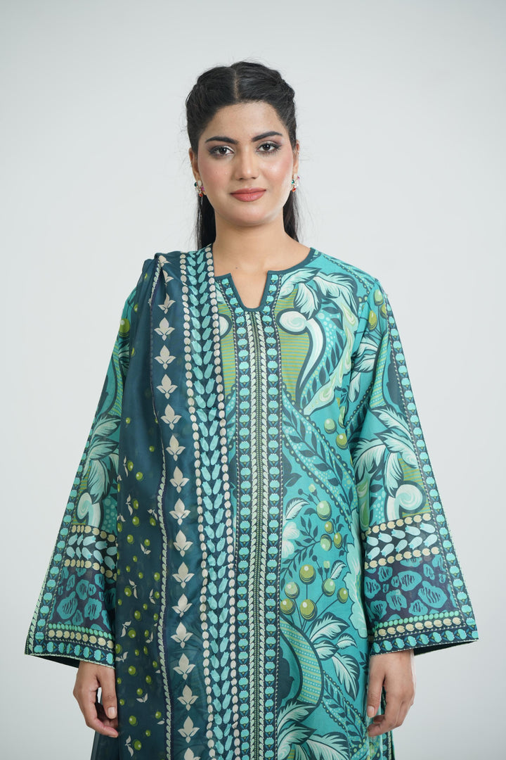 Lawn Green Stitched Suit - Jazmin