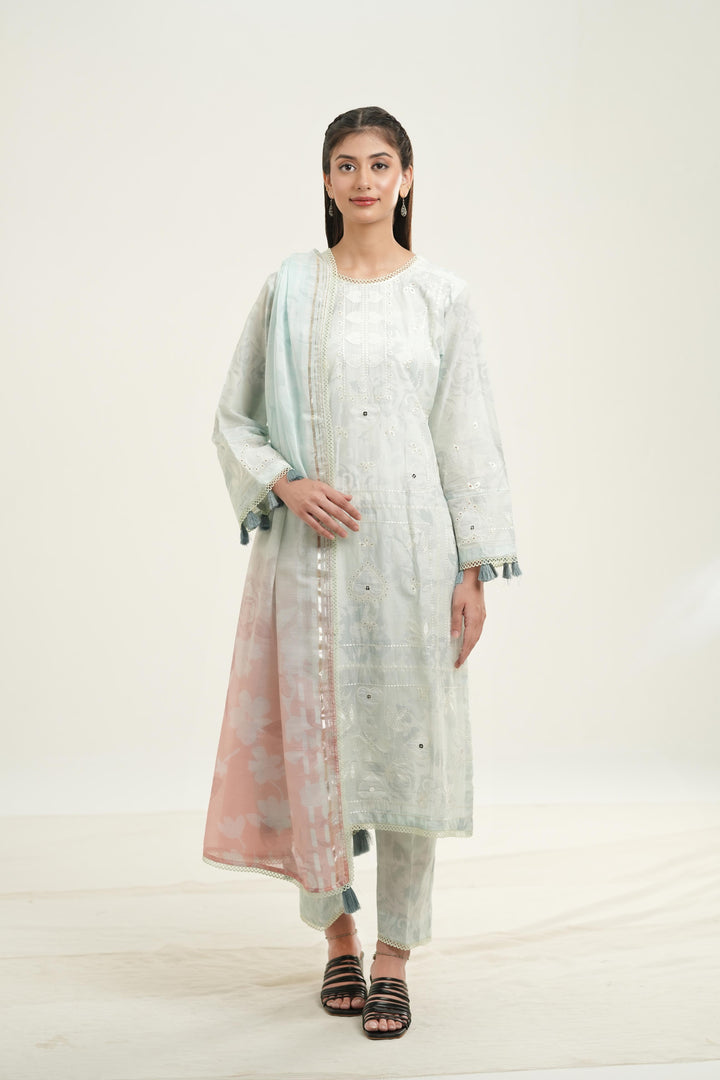 Embroidered Lawn Ice Blue Stitched Suit - Jazmin