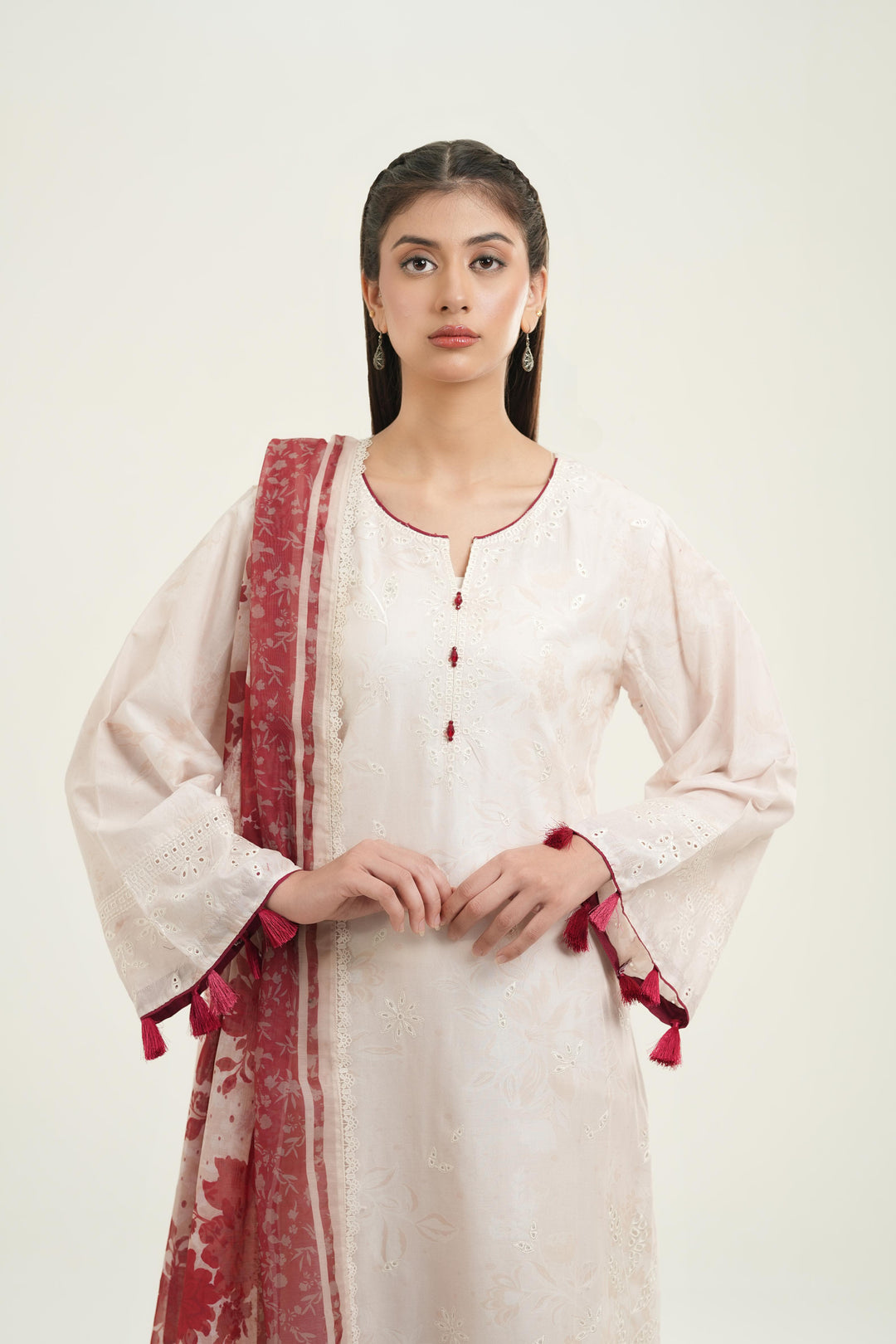 Embroidered Lawn Ivory Stitched Suit - Jazmin