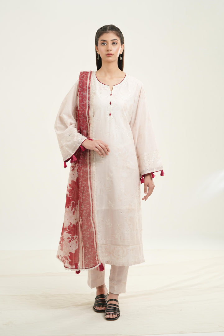 Embroidered Lawn Ivory Stitched Suit - Jazmin