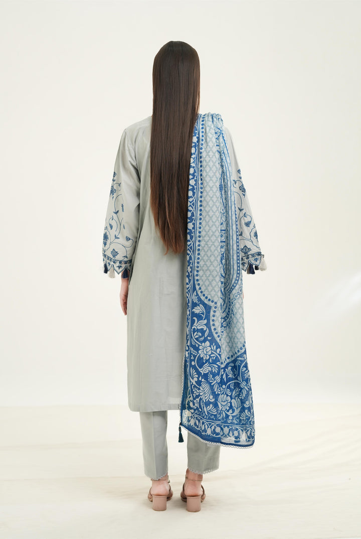 Embroidered Lawn Light Grey Stitched Suit - Jazmin