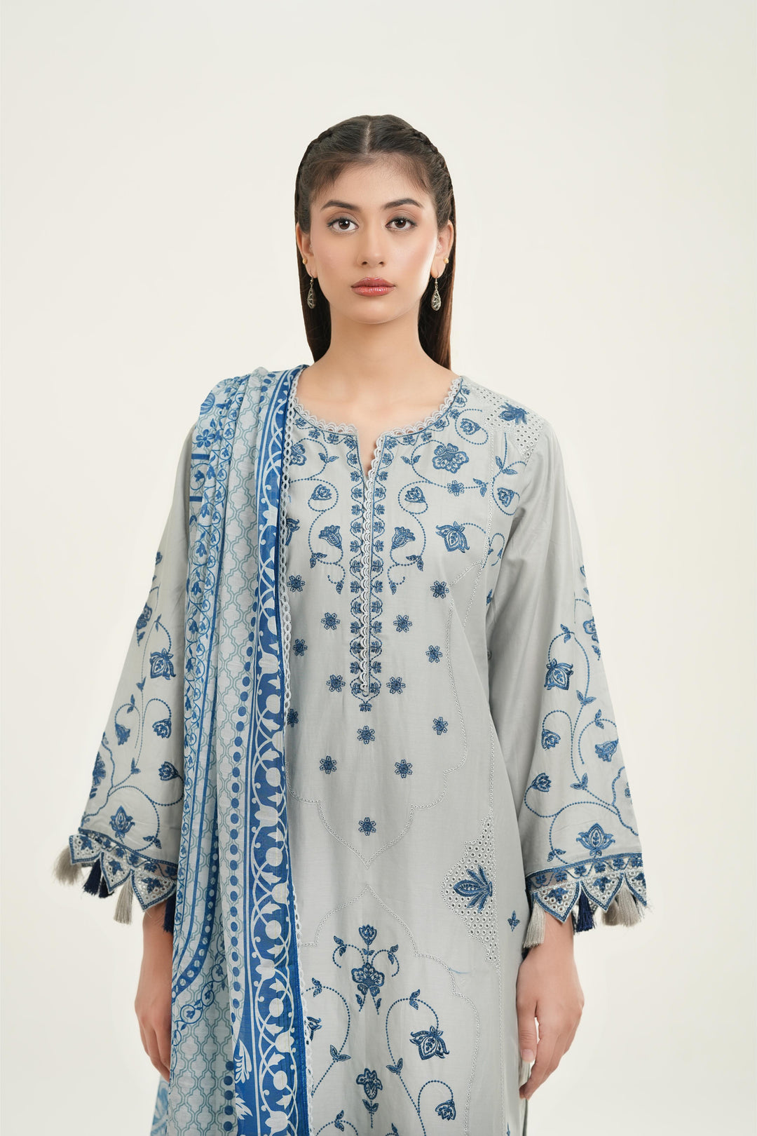 Embroidered Lawn Light Grey Stitched Suit - Jazmin