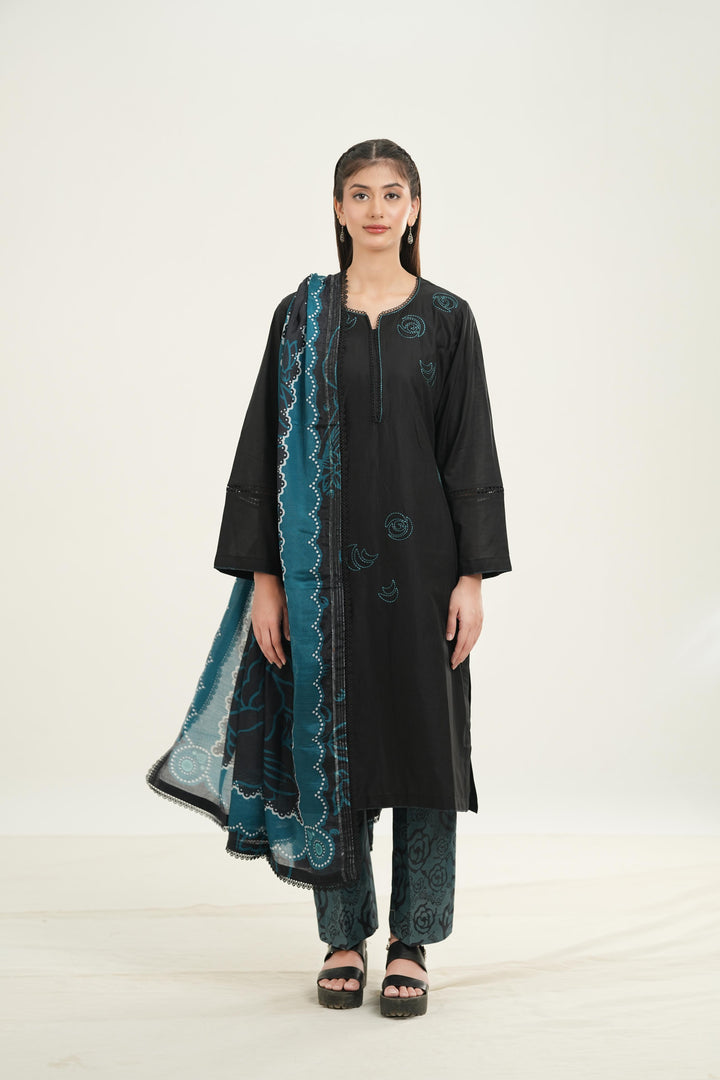 Embroidered Lawn Black Stitched Suit - Jazmin