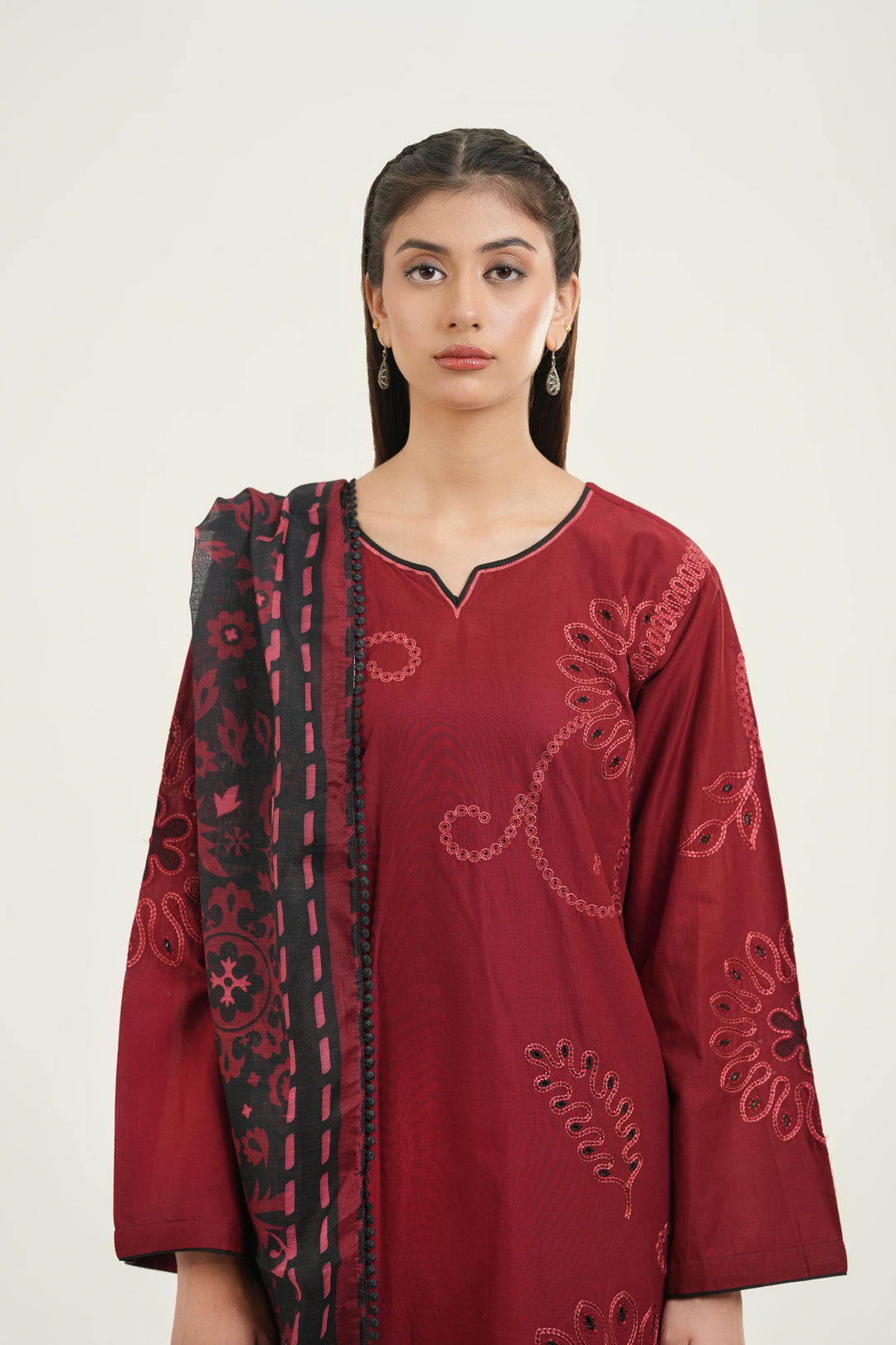Embroidered Lawn Red Stitched Suit - Jazmin