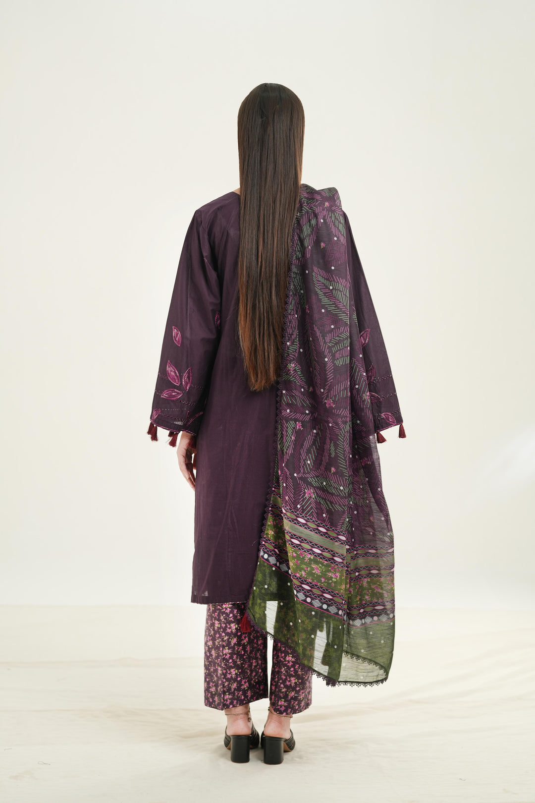 Embroidered Lawn Dark Purple Stitched Suit - Jazmin