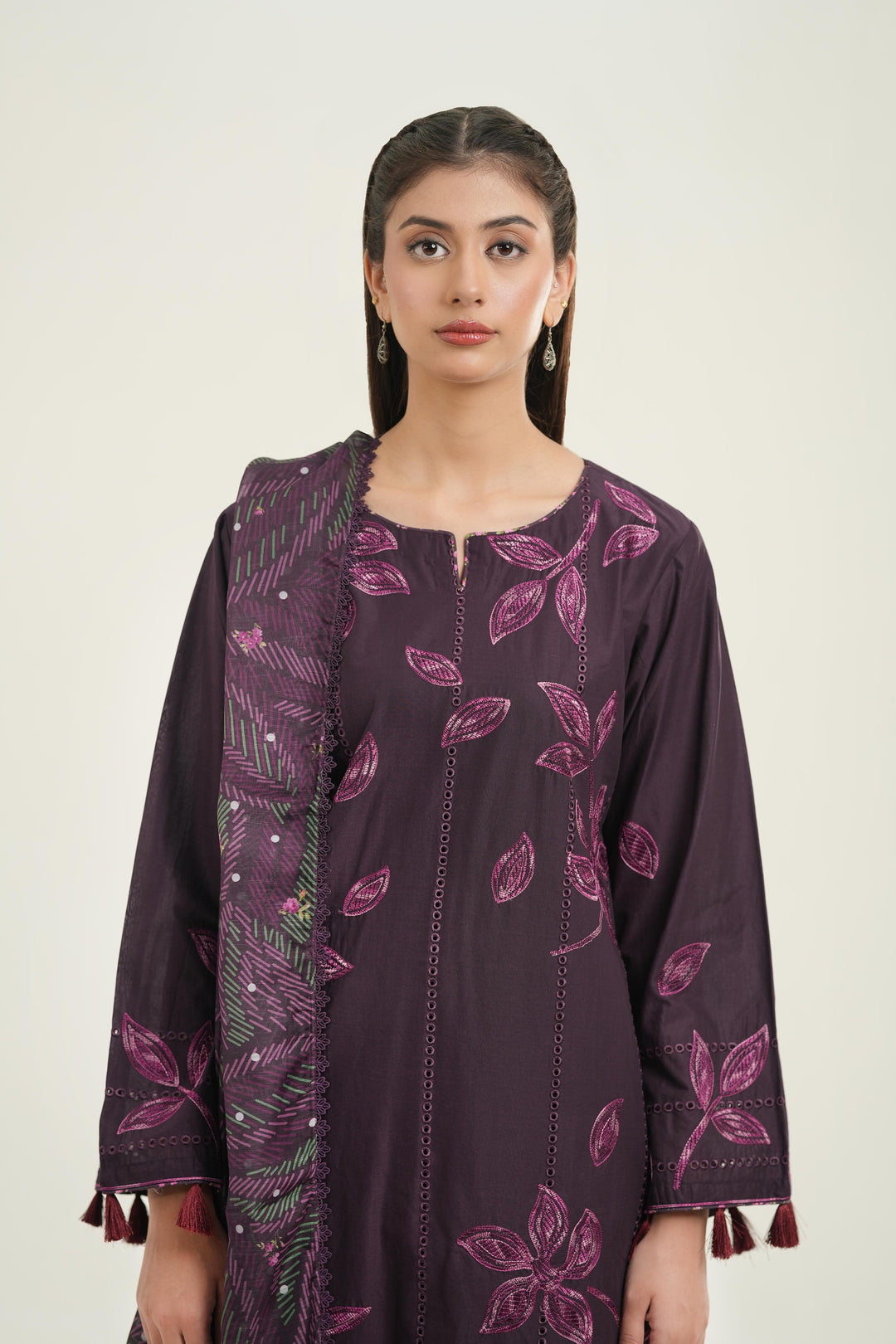 Embroidered Lawn Dark Purple Stitched Suit - Jazmin