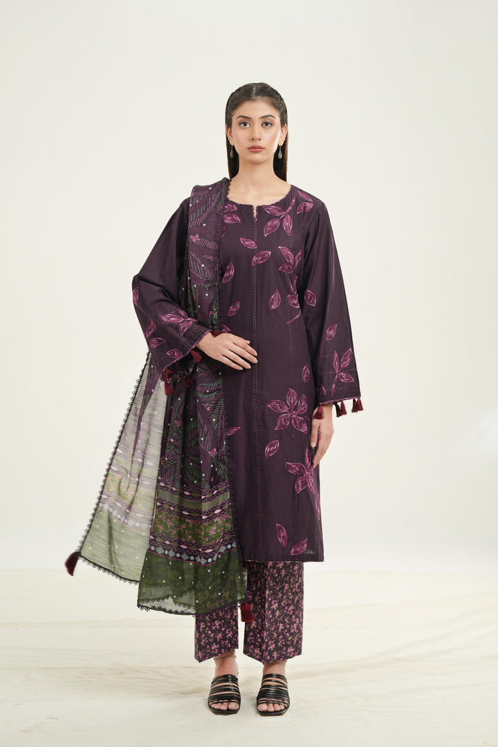Embroidered Lawn Dark Purple Stitched Suit - Jazmin